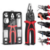 Set Cleste Multifunctional 5 in 1, Patent, Dezizolator, Sertizor, Taietor Cabluri, Foarfeca, Maner Ergonomic, Otel Durabil, Negru/Rosu