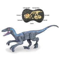 Figurina Dinozaur cu telecomanda, mers pe jos, Velociraptor cu lumini si sunet, Gri